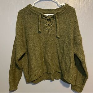 AE Chunky Lace-Up Pullover Sweater Olive Green XL